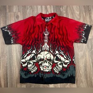 Steve & Barry's Club Shirt Men's Size Medium Red Black Skull Button Up Shirt